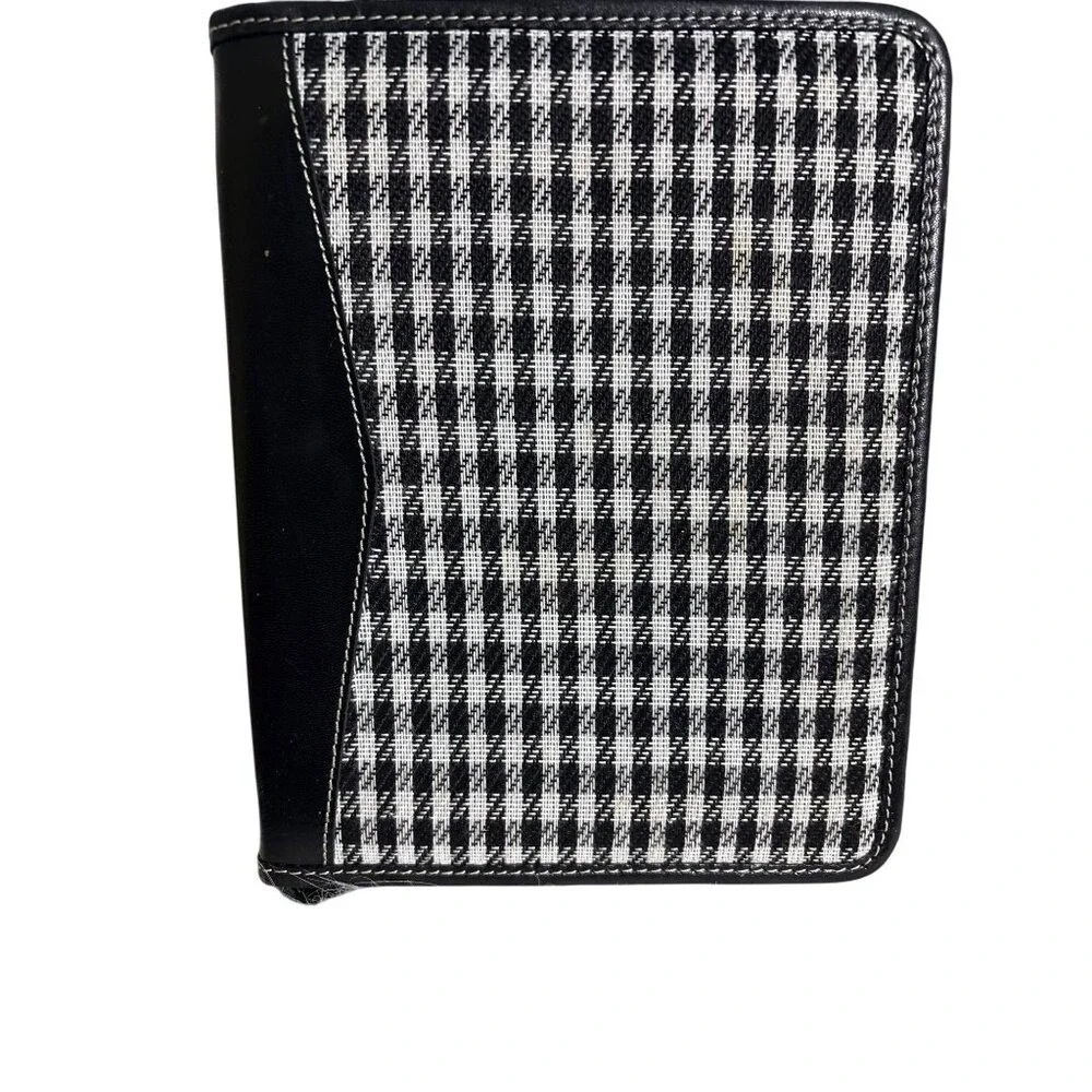 Houndstooth & Faux Leather Zippered Notebook Portfolio Organizer
